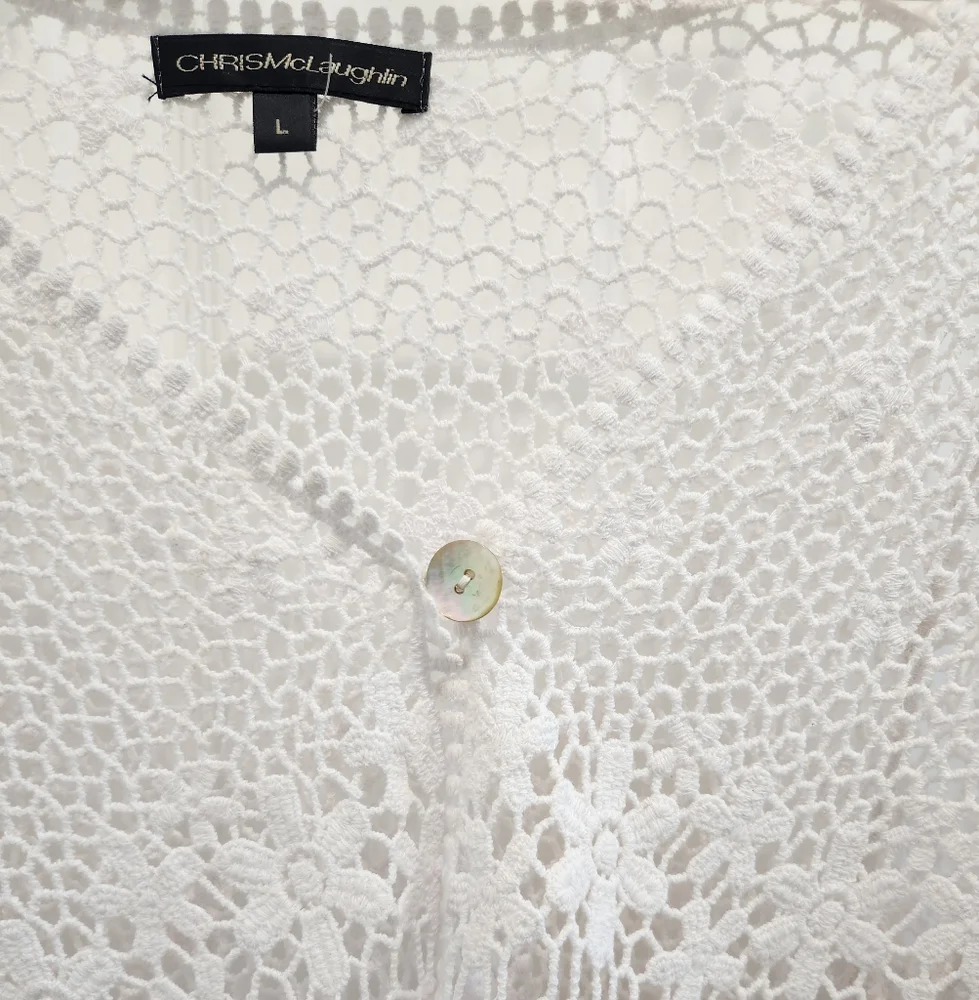 Rabbit Design Womens White V Neck Short Sleeve Bordered Shrug Lace - Picture 5 of 6